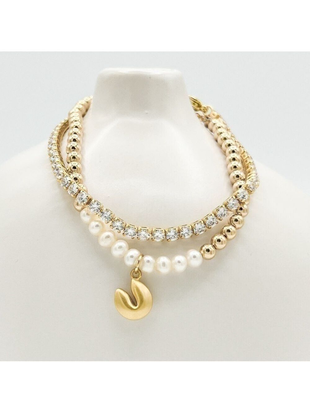 Vintage pearl and fortune cookie bracelet